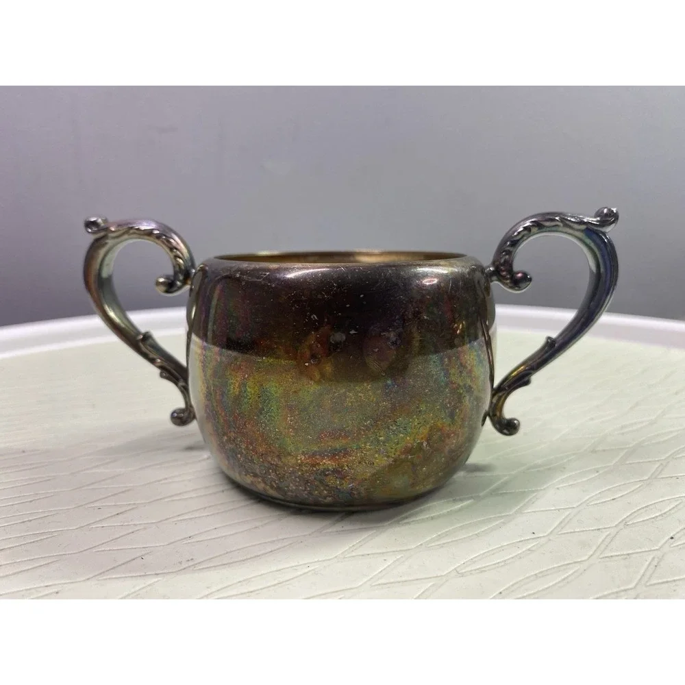 WM Rogers & Son Victorian Silverplate Sugar‎ Bowl-Handles-Open Top -Antique